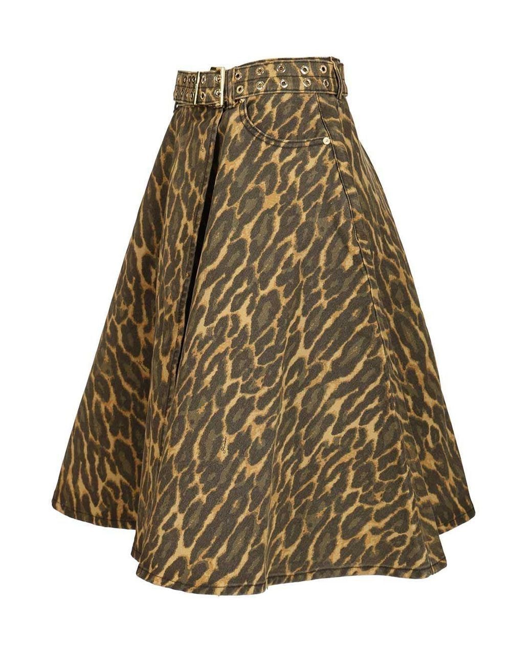 Ganni Green Print Denim Wrap Midi Skirt