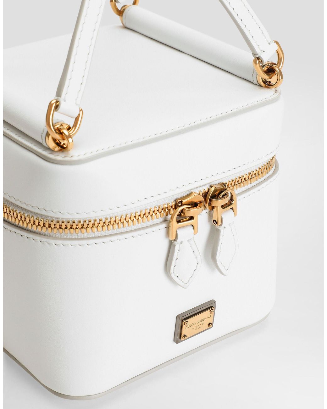 Dolce & Gabbana White Logo Plaque Zipped Handbag