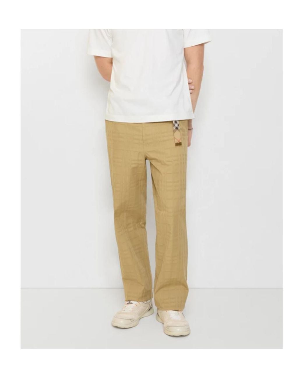 Burberry Natural Textured Check Cotton Trousers for men
