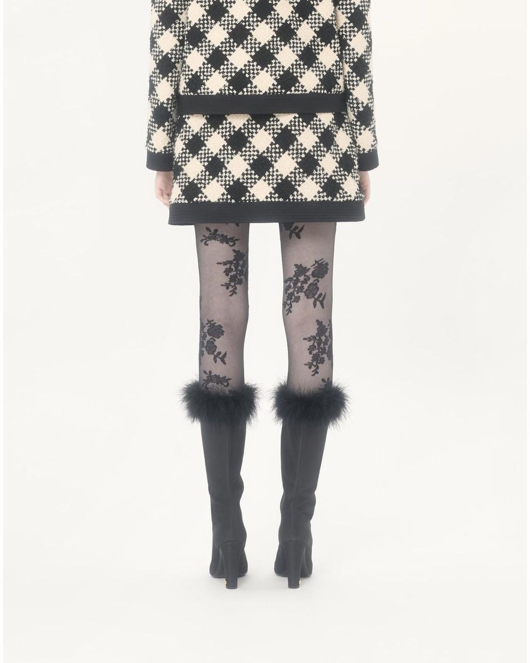 Valentino Black Damier Side Zipped Tweed Mini Skirt