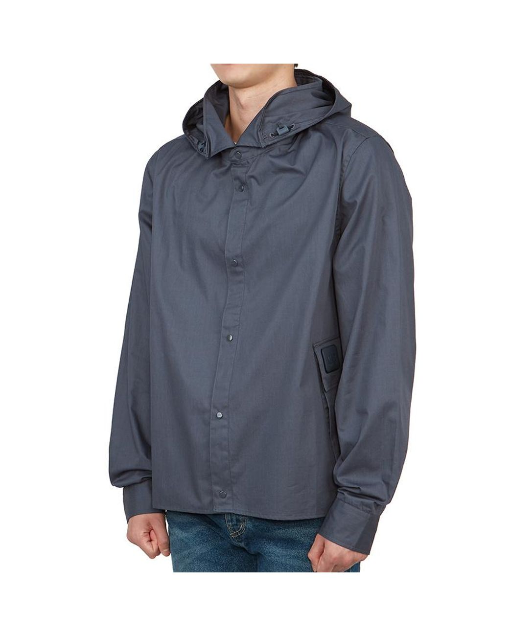 C P Company Blue Hooded Cotton Shirt Jacket for men