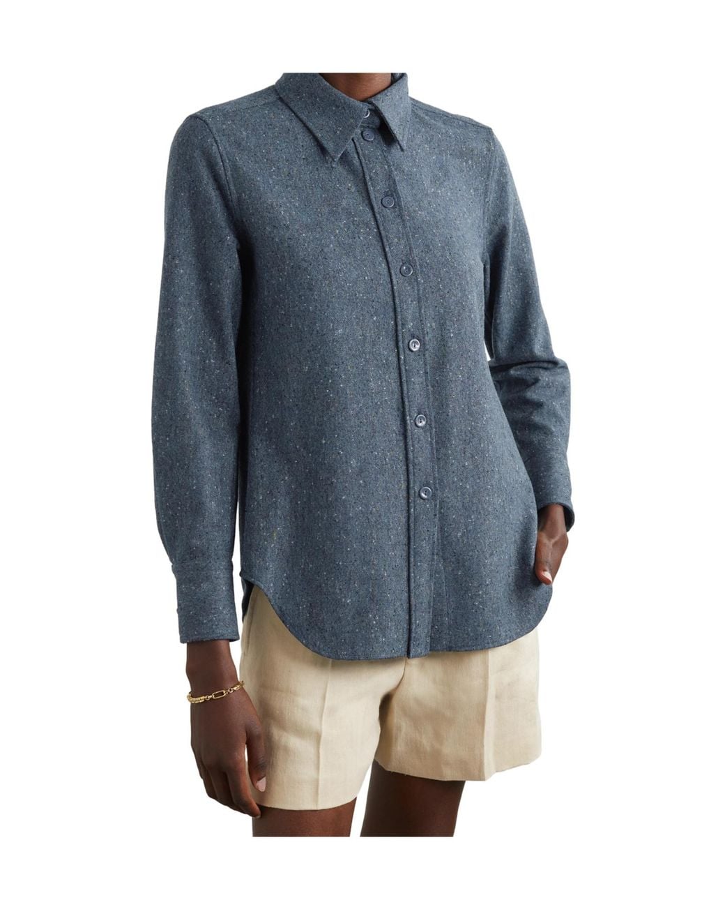 Chloé Blue Long-Sleeved Wool Tweed Shirt