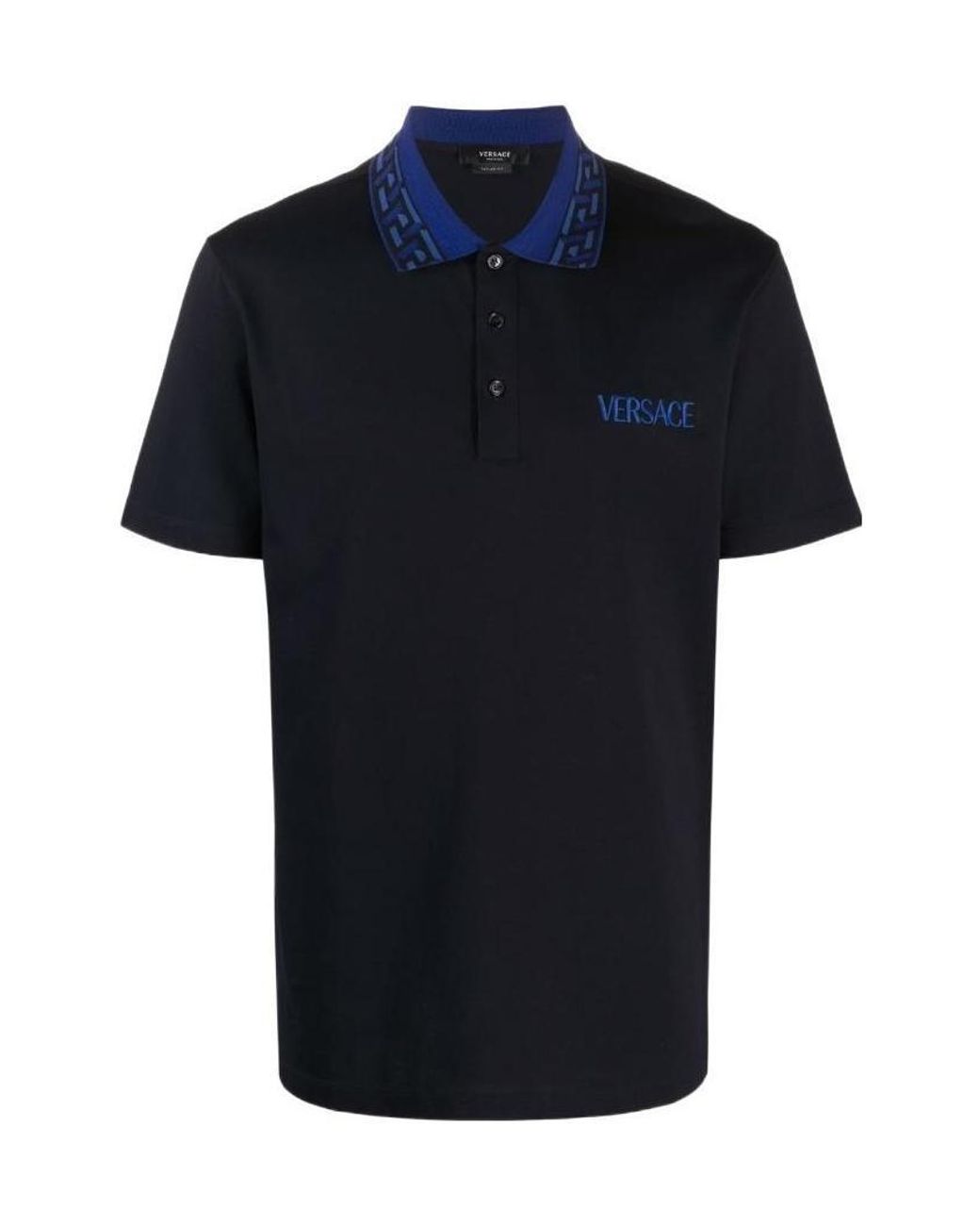 Versace Black Intarsia Logo Short-Sleeved Polo Shirt for men