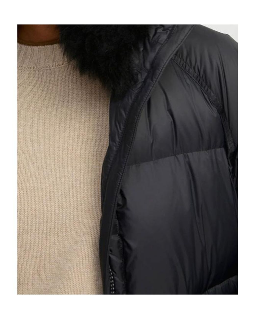 Yves Salomon Black Lambshearling-Hooded Down Jacket