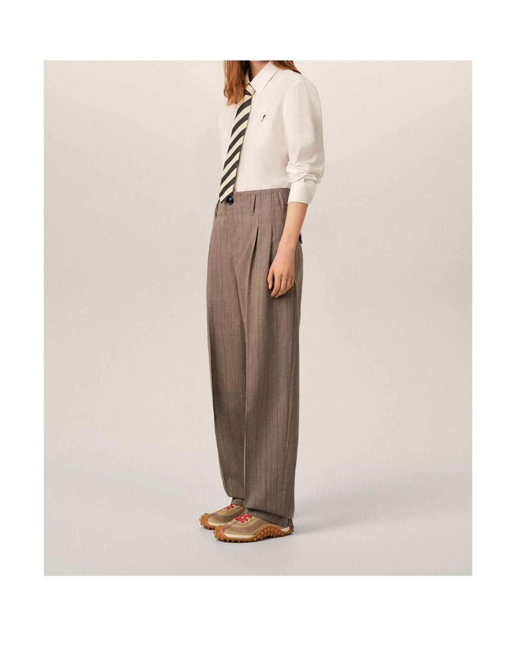AMI Brown Ami Wool Striped Two-Pleats Trousers