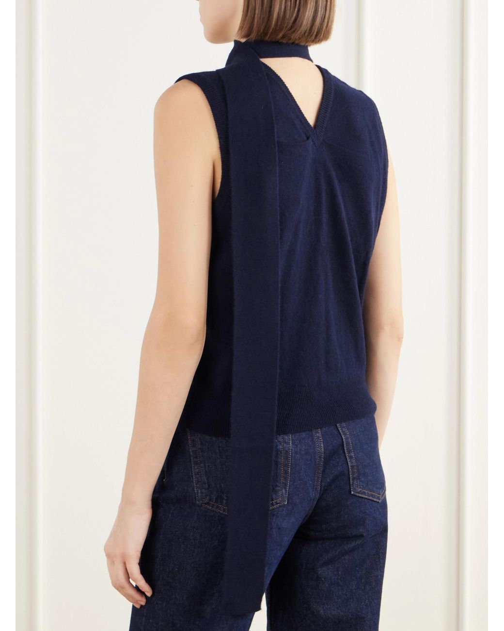Lisa Yang Blue Tie-Detailed Knitted Cashmere Sweater Vest