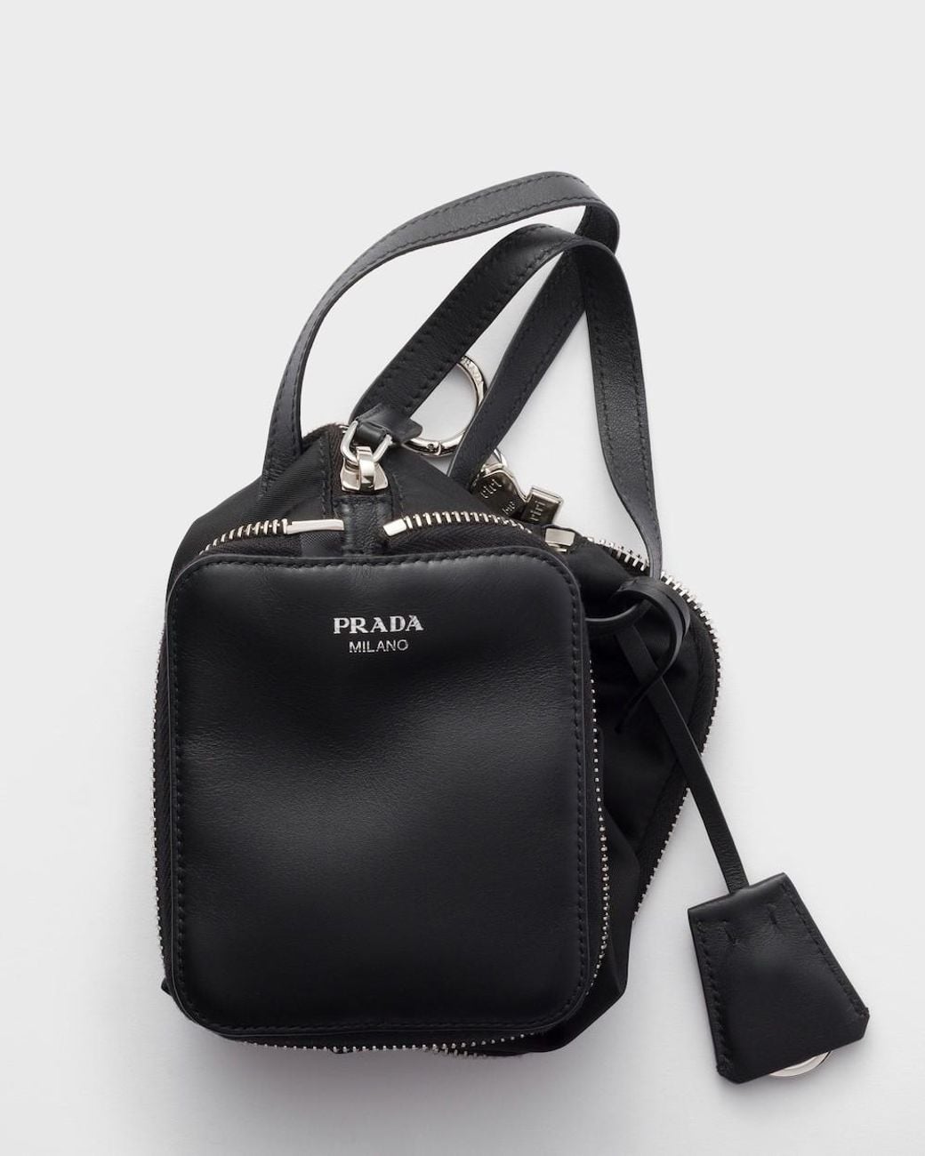 Prada Black Re-Nylon And Leather Foldable Mini Duffel Bag