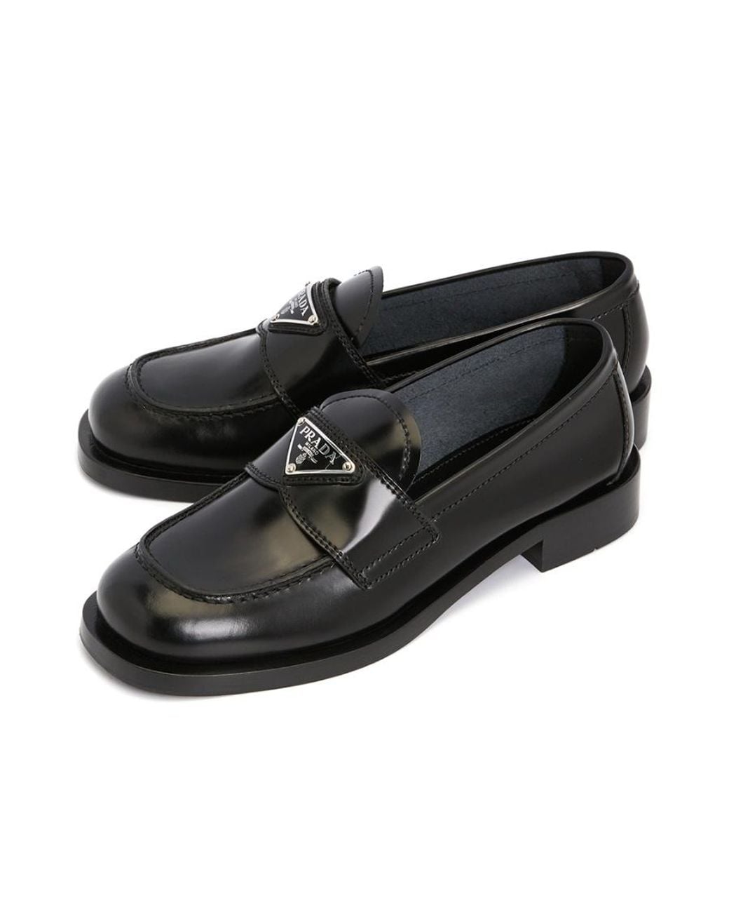 Prada Black Triangle-Logo Leather Loafers
