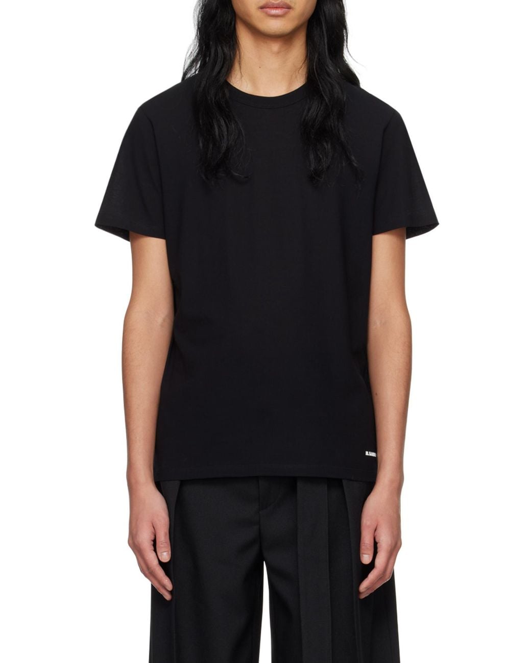 Jil Sander Black Logo Printed Crewneck T-Shirt for men