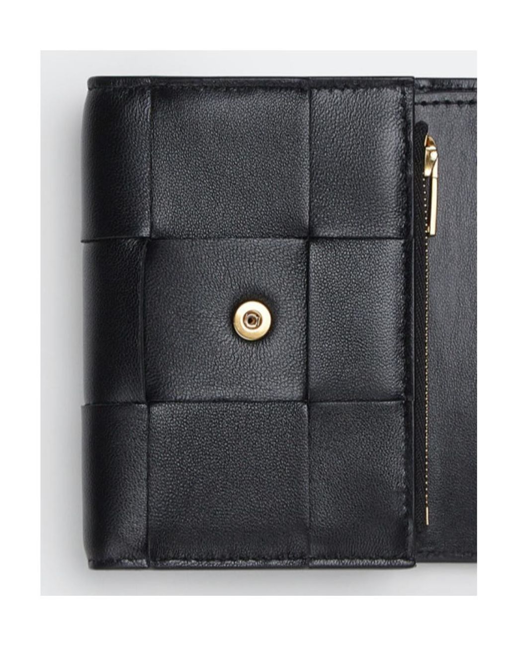 Bottega Veneta Black Intreccio Tri-Fold Zip Wallet