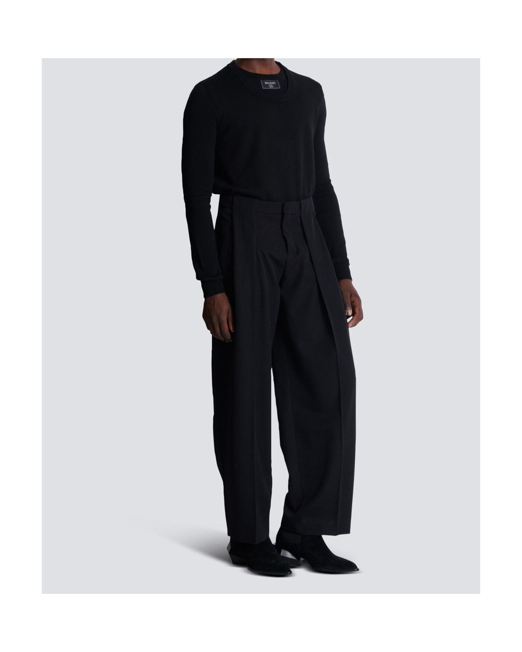 Balmain Black Wool Pleated Trousers for men