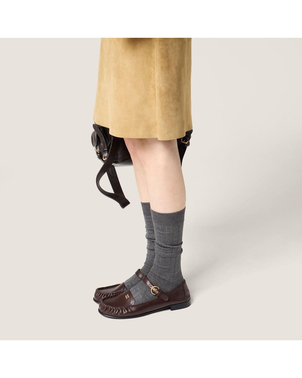 Miu Miu Brown Leather Loafers With Strap