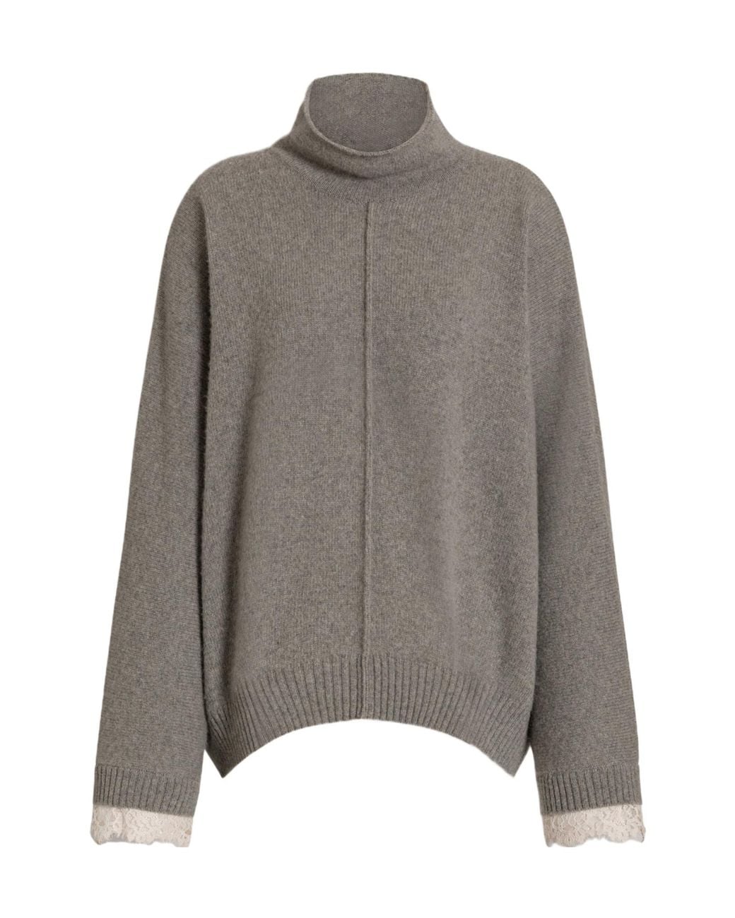 Alberta Ferretti Gray Oversized High-Neck Knitted Sweater