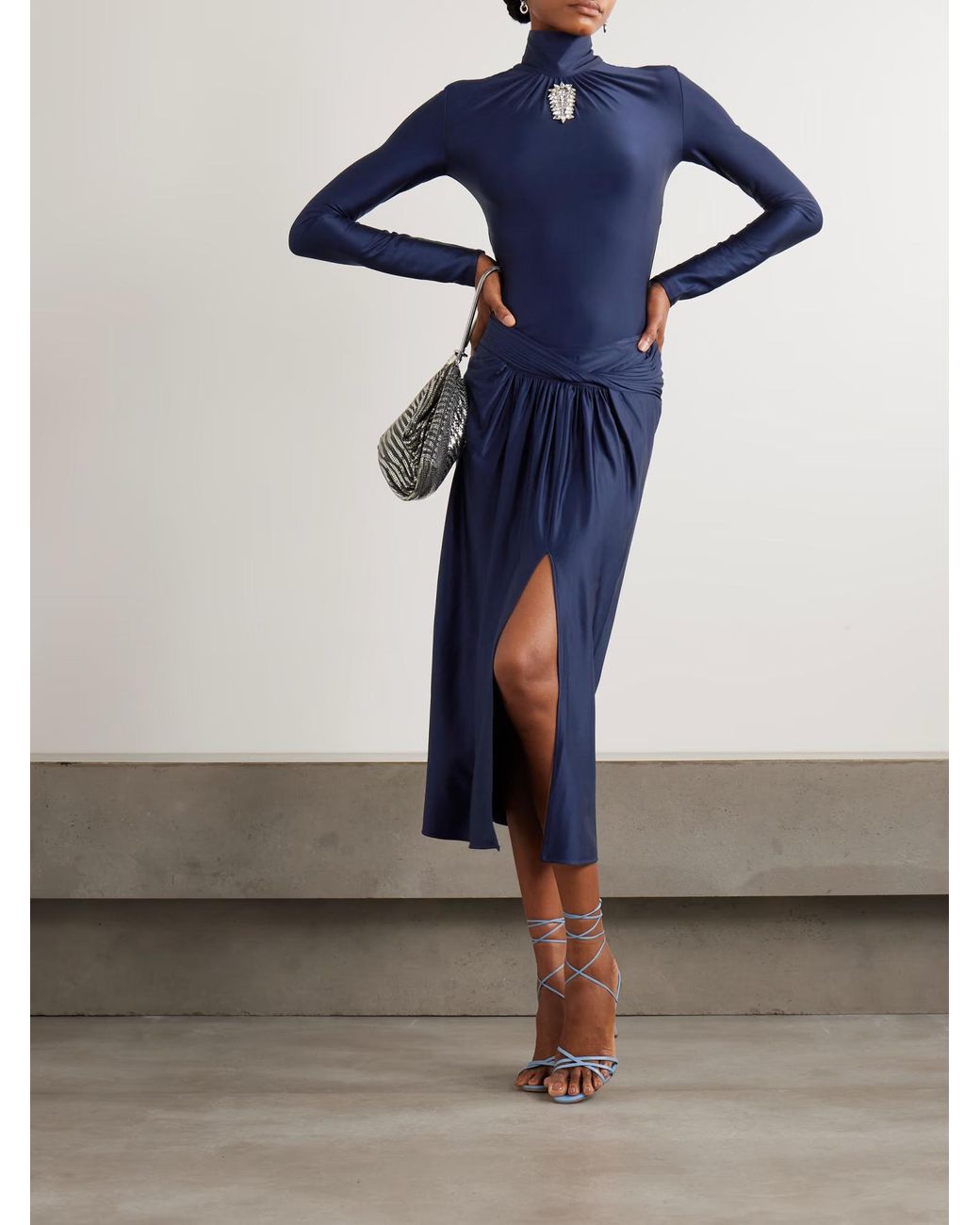Rabanne Blue Pleated Midi Skirt