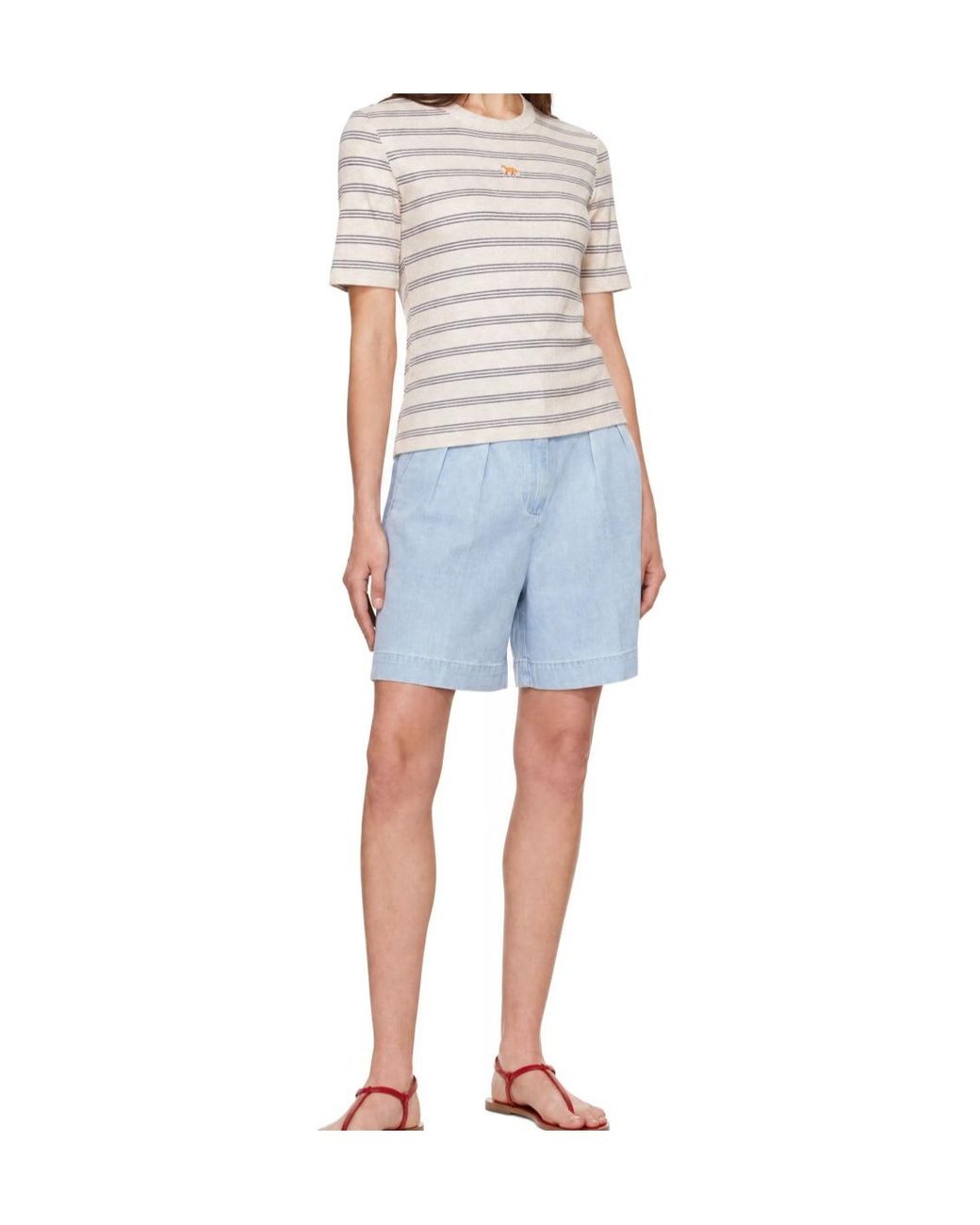 Maison Kitsuné White Maison Kitsuné Baby Fox Striped Fitted T-Shirt
