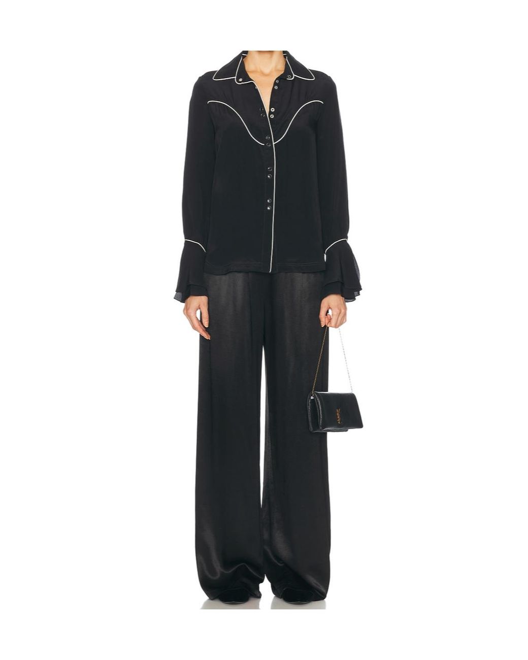 Johanna Ortiz Black Piped-Cuff Shirt