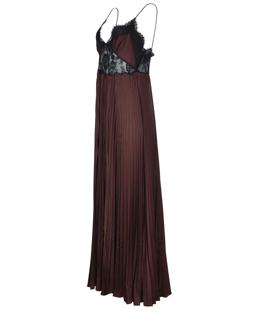 Self-Portrait Red Pleated Lace-Trim Maxi Dress