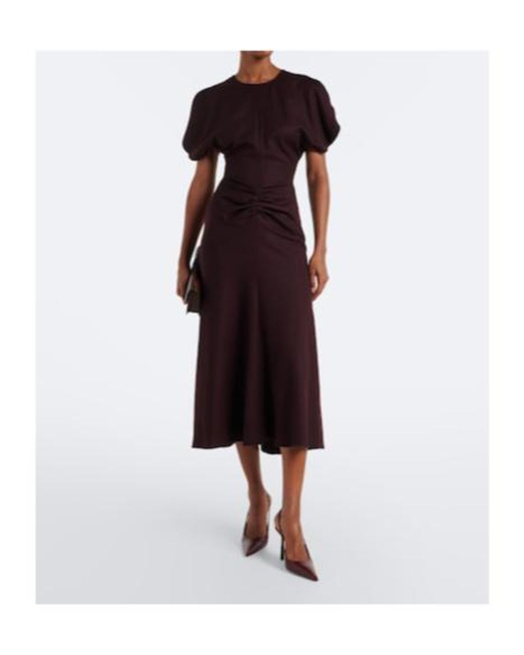 Victoria Beckham Purple Bela Gathered Virgin Wool Midi Dress
