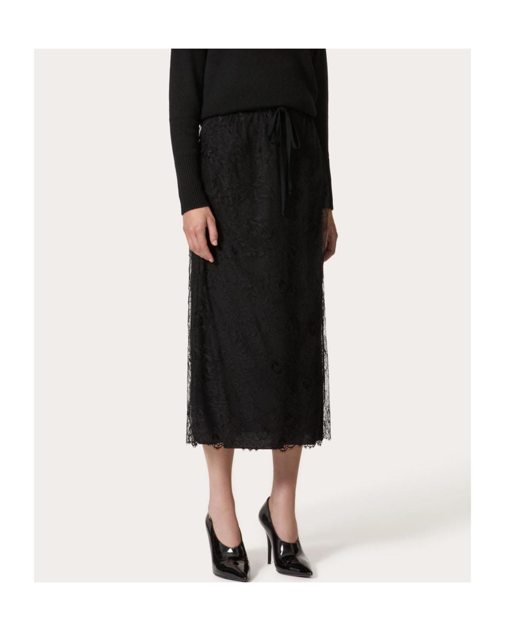Valentino Black Lace Midi Skirt