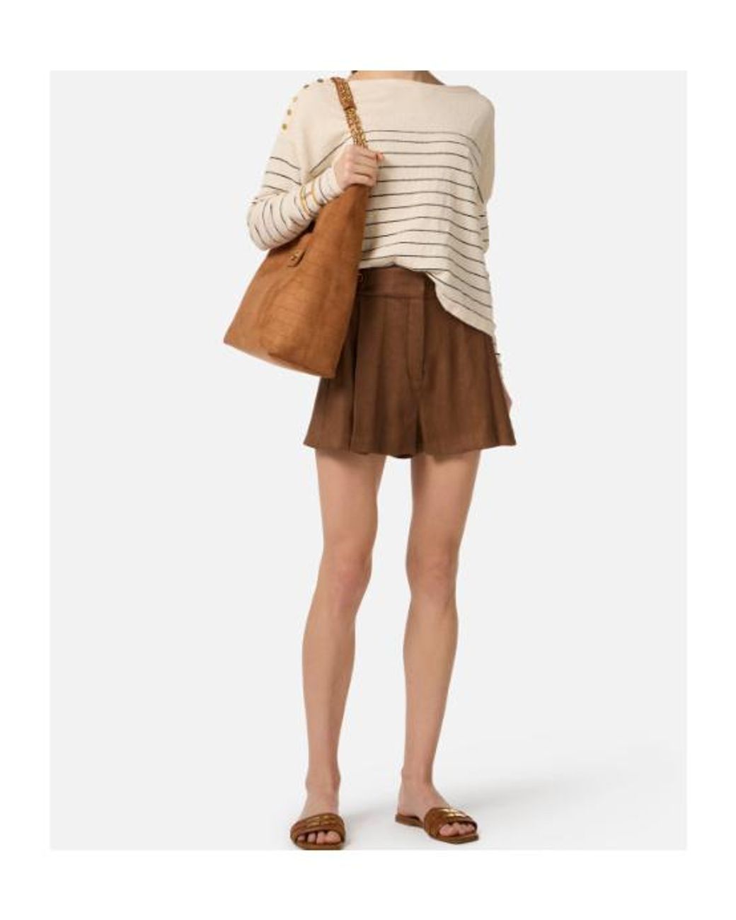 Elisabetta Franchi Brown Pleated Shorts