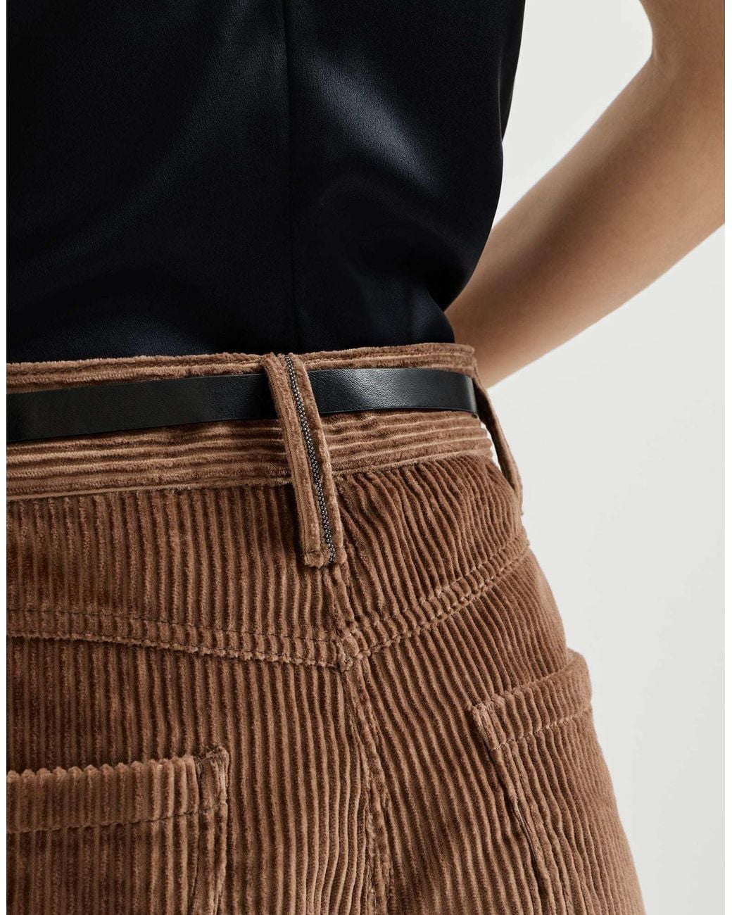 Brunello Cucinelli Brown Cotton Corduroy Straight Five-Pocket Trousers With Monili