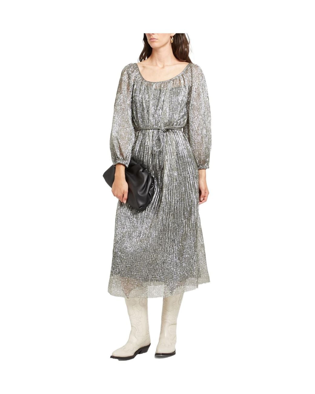 Tory Burch Gray Metallic-Finish Flared Skirt