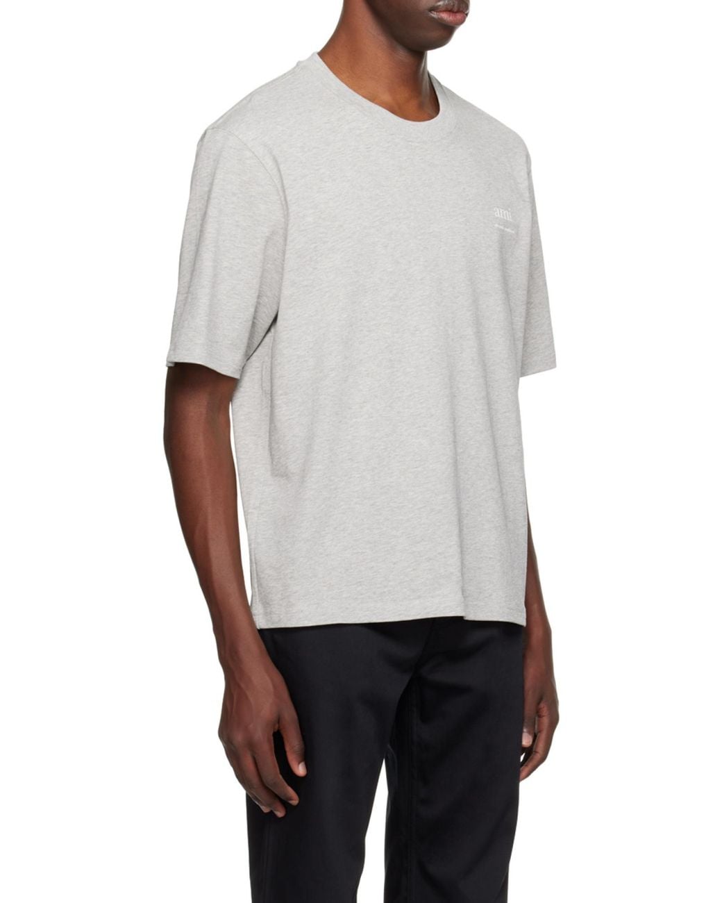 AMI Gray Logo Printed Crewneck T-Shirt