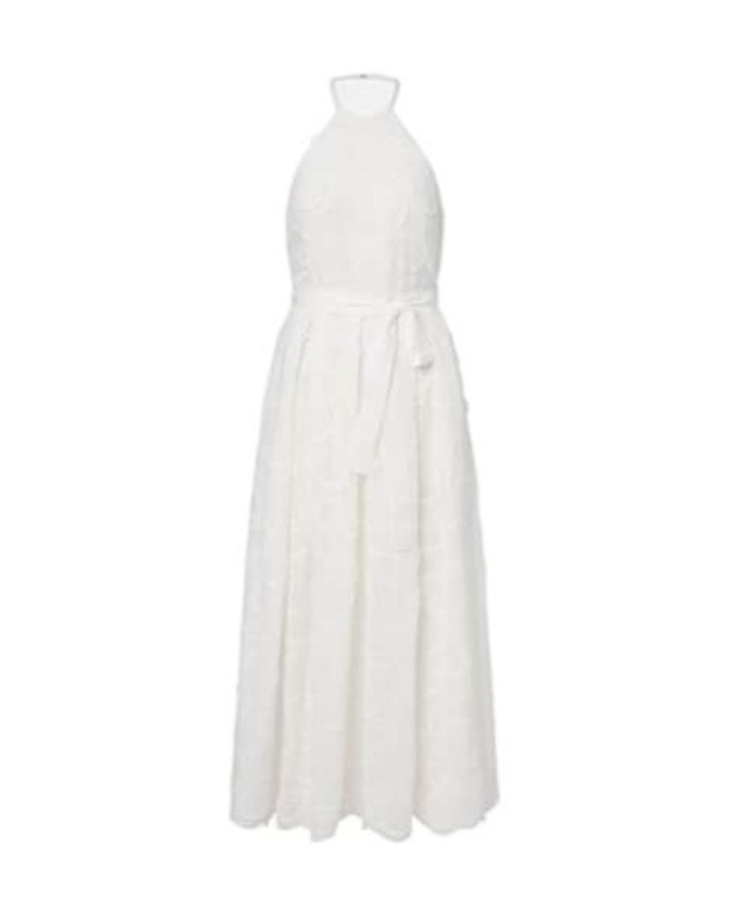 Elie Saab White Embroidered Belted Cotton-Blend Midi Dress
