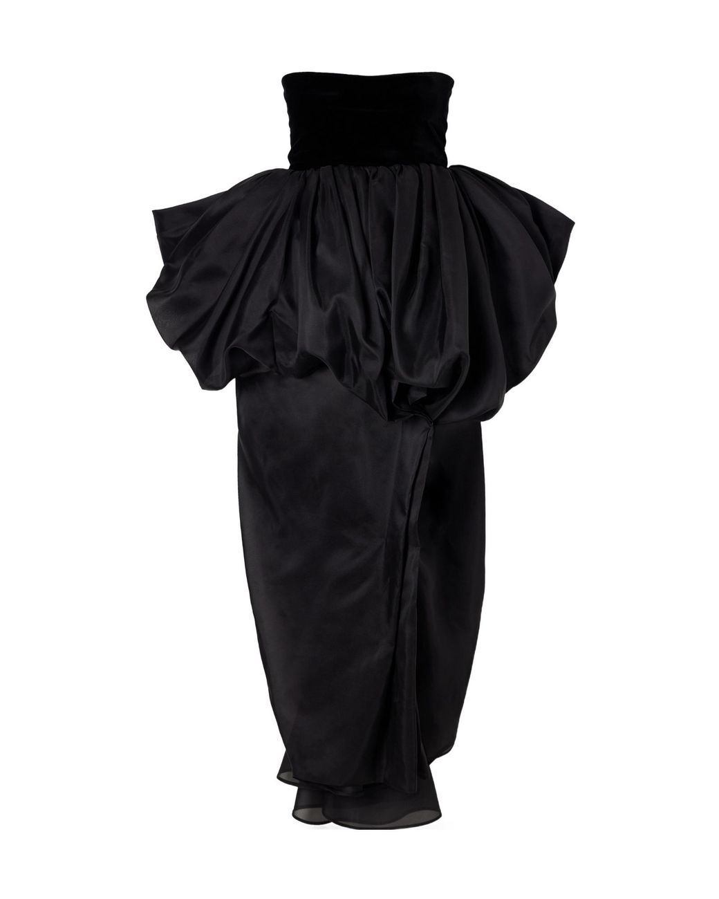 Khaite Black Draped Silk-Organza Midi Dress