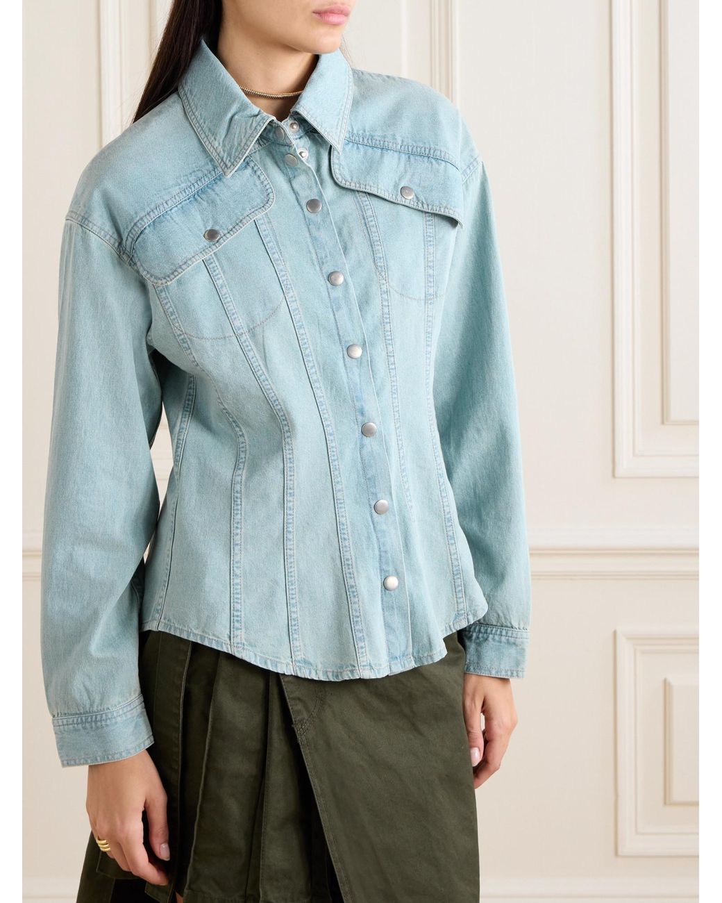Sea Blue Patchwork Denim Shirt