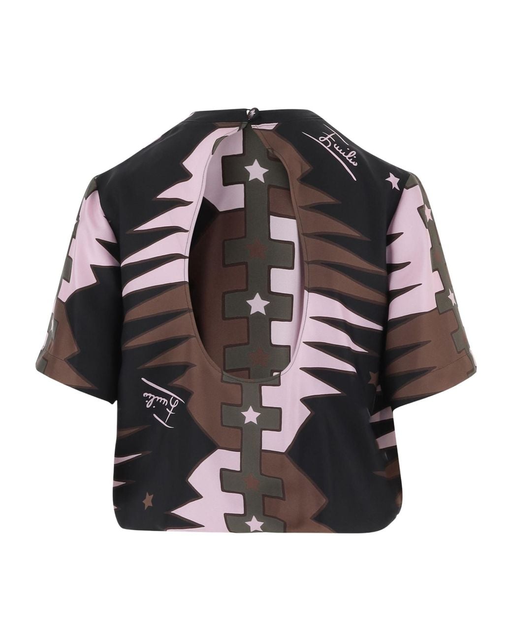 Emilio Pucci Black Pucci Valdimontone Printed Silk T-Shirt