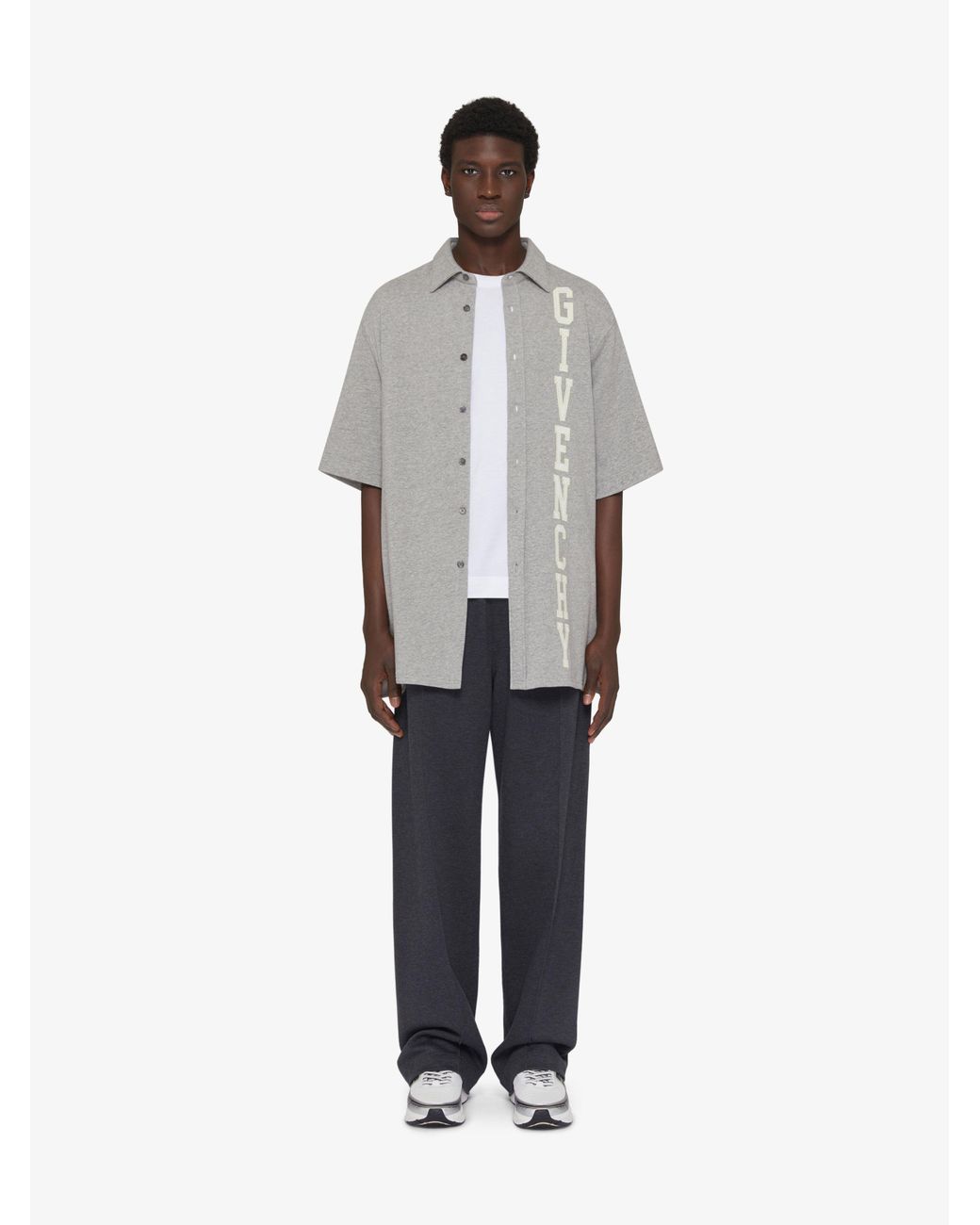 Givenchy Gray Logo Printed Short-Sleeved Shirt for men