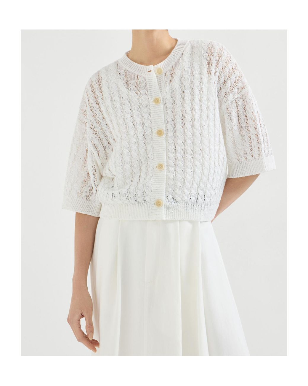 Brunello Cucinelli White Sequin-Embellished Knitted Cardigan
