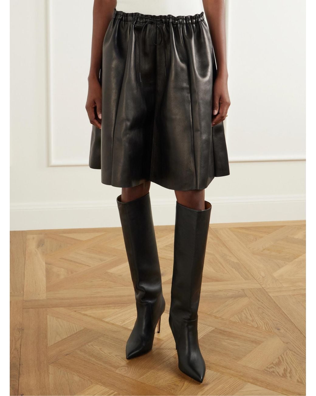 Stouls Black Naomi Paneled Leather Midi Skirt