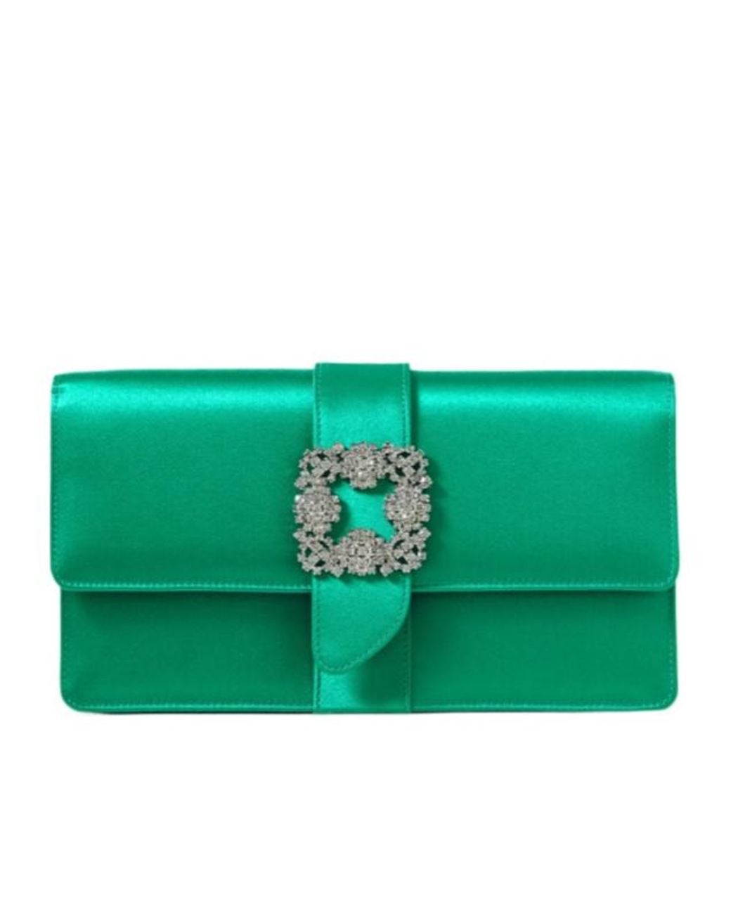 Manolo Blahnik Green Crystal-Embellished Satin Clutch