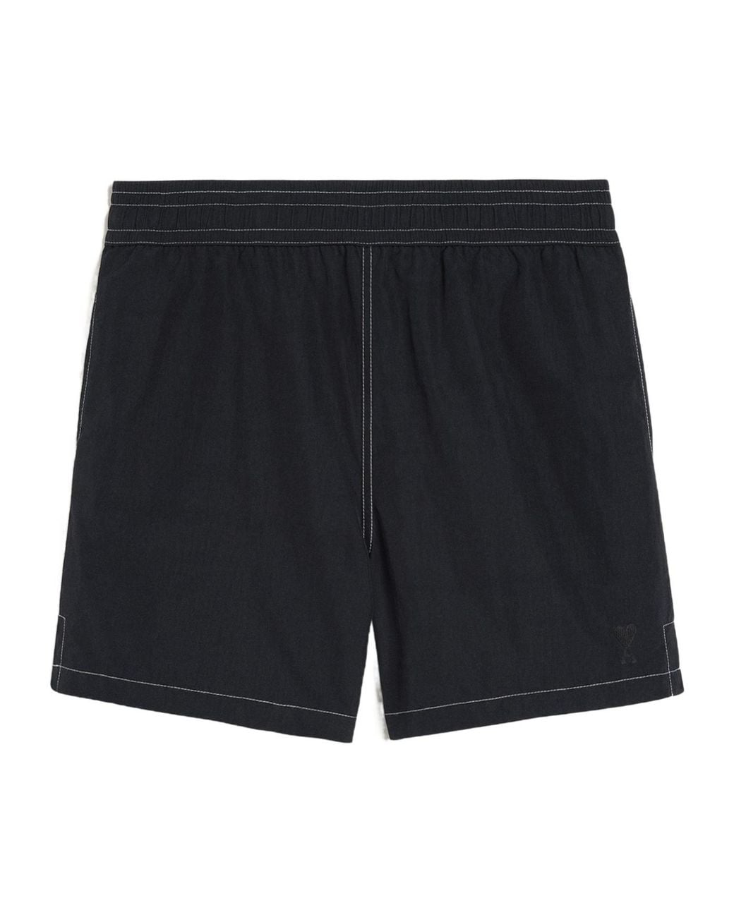 AMI Black Logo Embroidered Swim Shorts for men