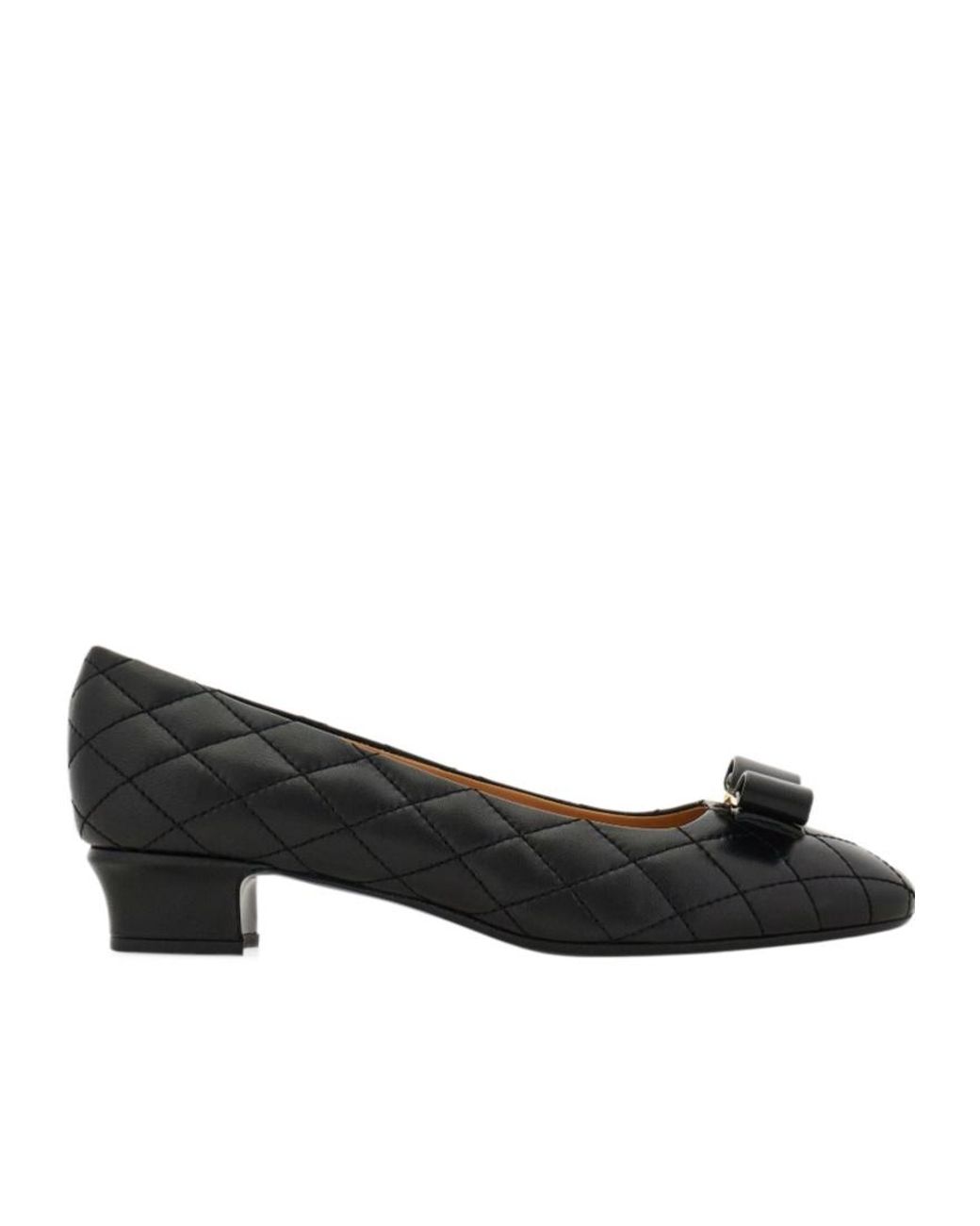 Ferragamo Black Quilted Vara Bow Pump
