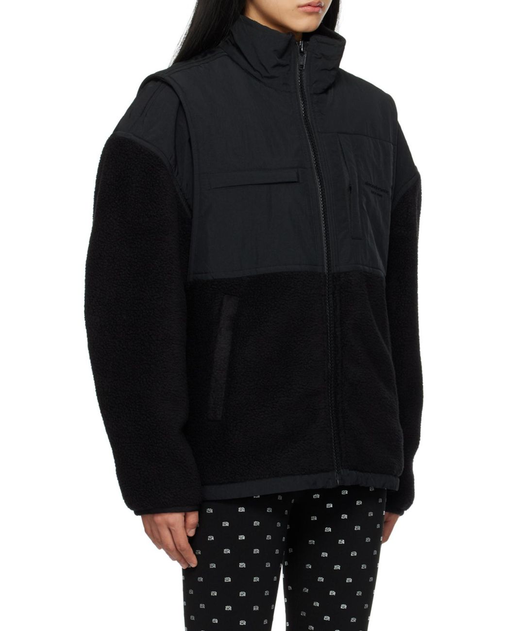 Alexander Wang Black Panelled Zip Fleece Jacket