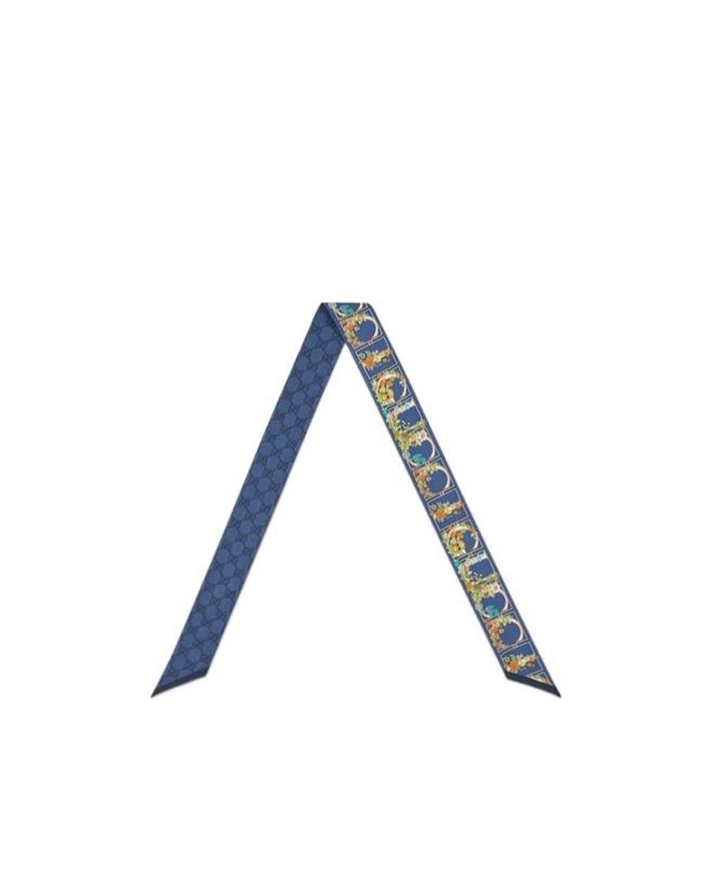 Gucci Blue Printed Silk Twill Neck Bow