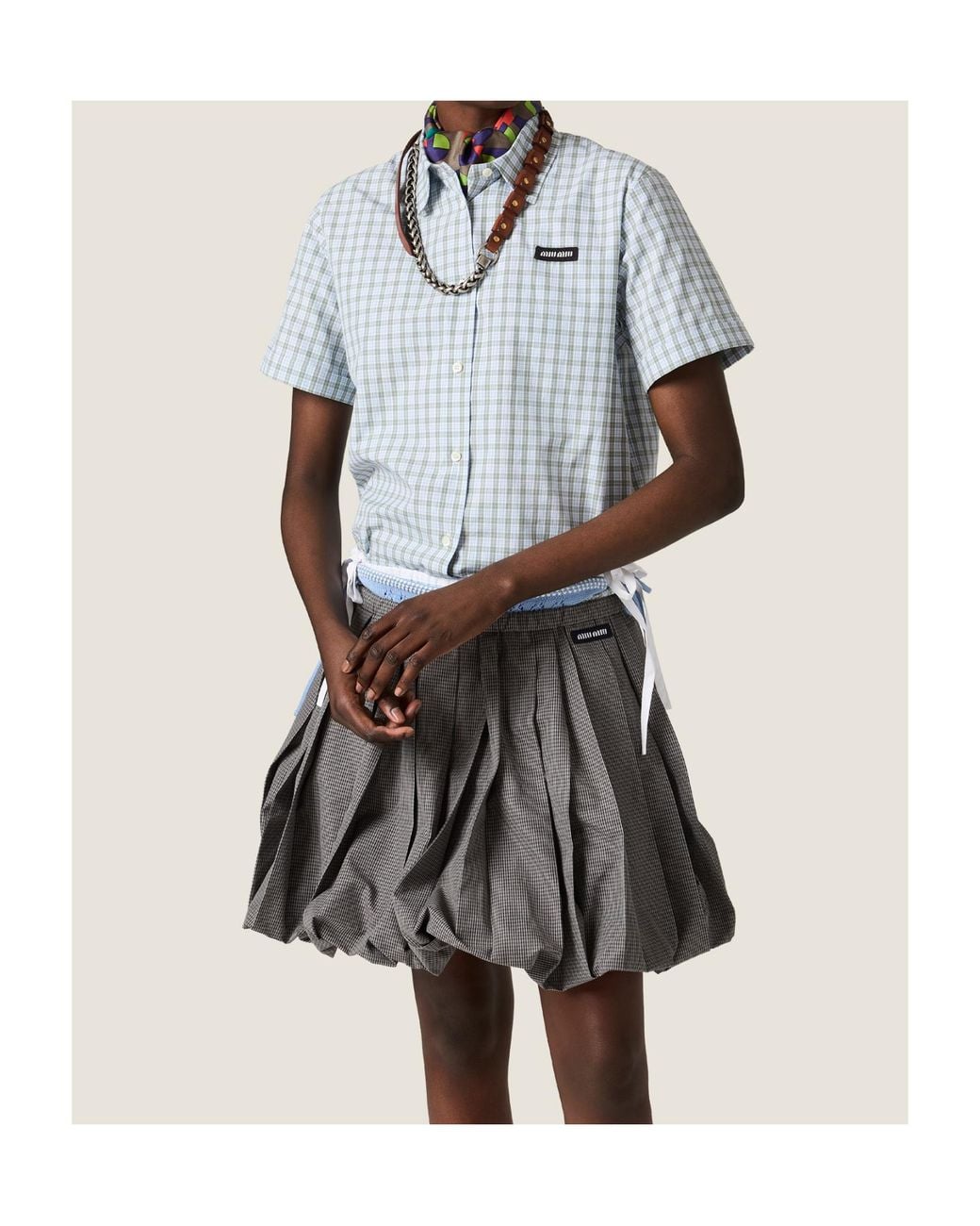 Miu Miu Blue Checked Poplin Shirt
