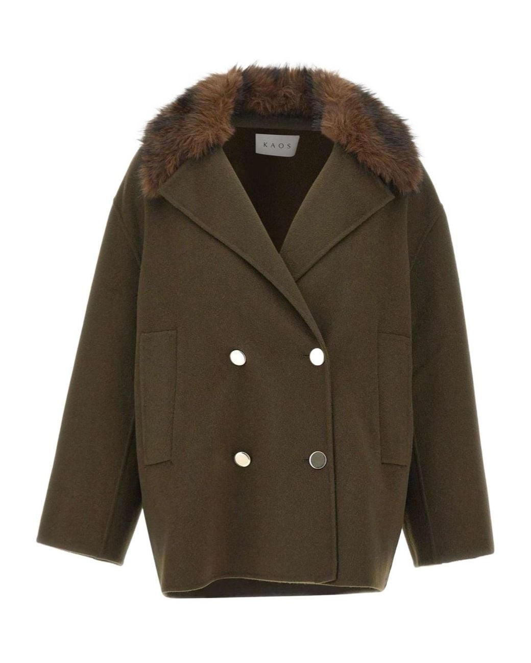 Kaos Green Double-Breasted Faux Fur Collar Jacket