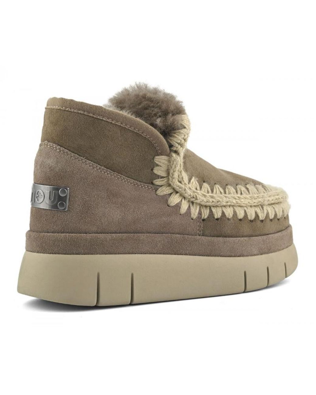 Mou Natural Shearling Trim Platform Boots