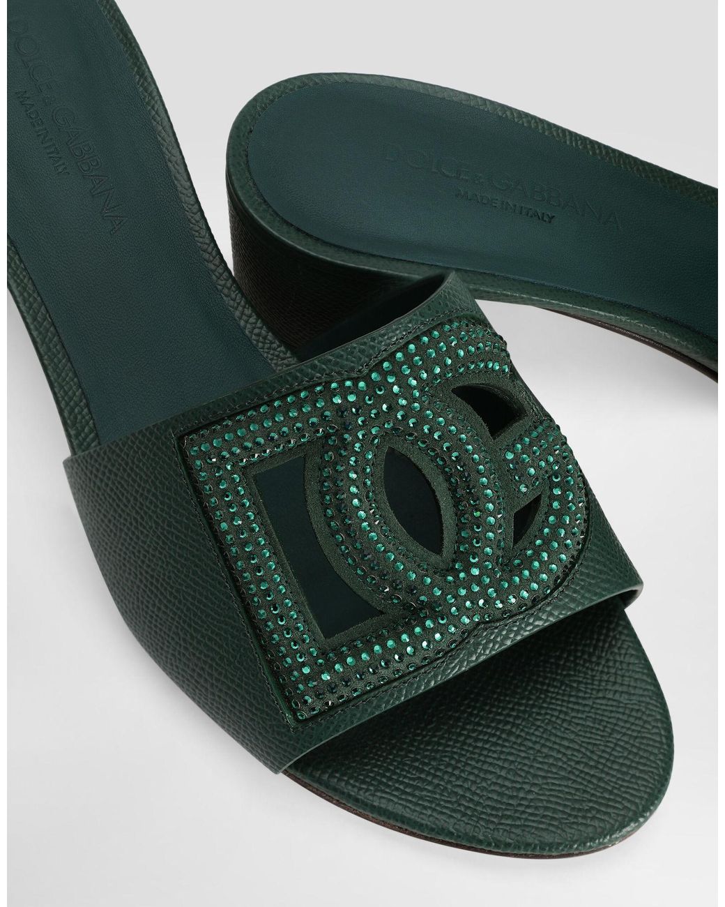 Dolce & Gabbana Green Logo Embellished Mules
