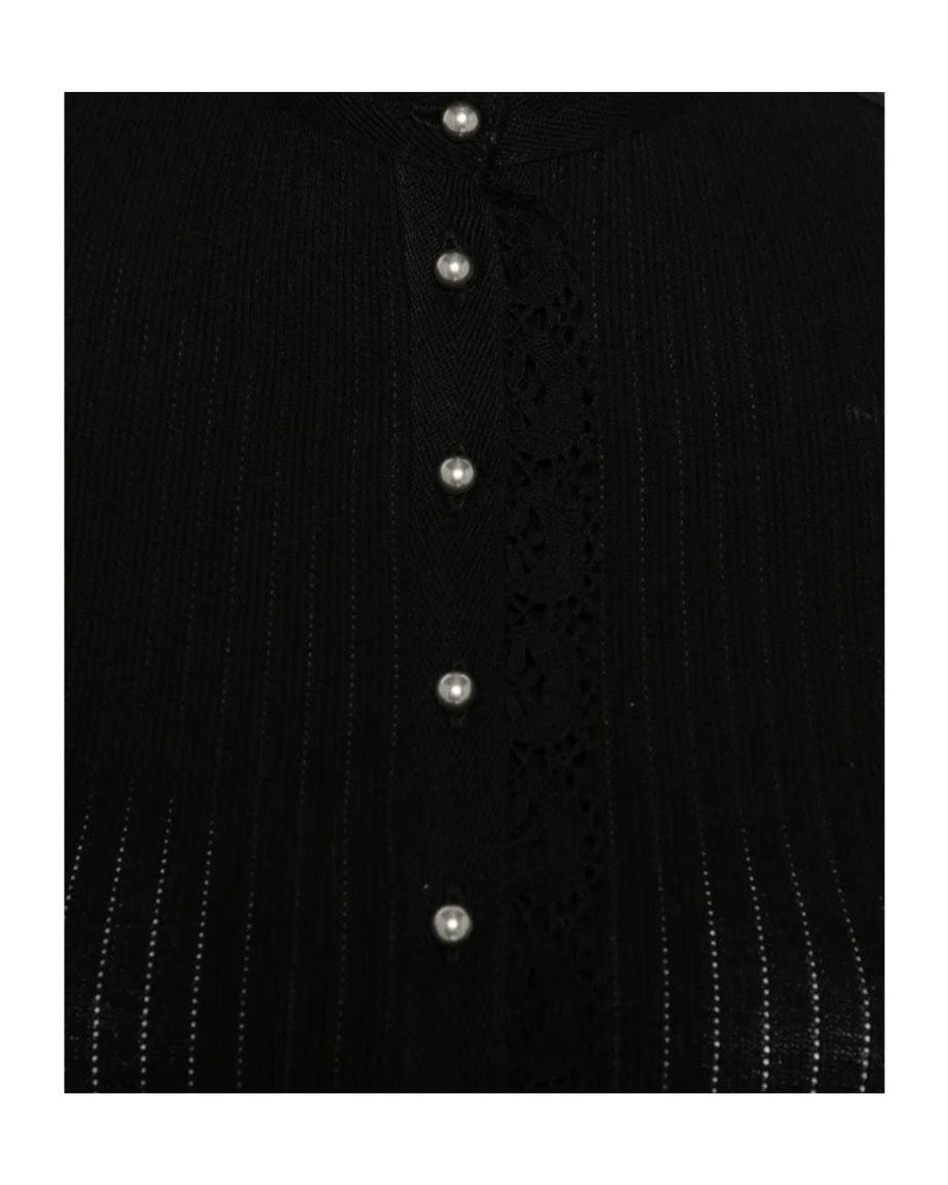 Ann Demeulemeester Black Lace-Trim Ribbed Top
