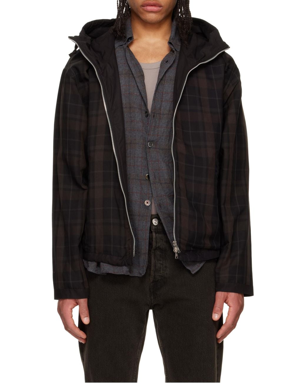 Our Legacy Black Check Hooded Jacket for men