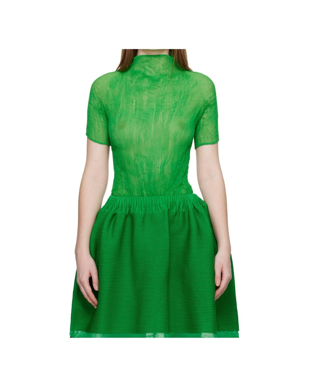 Issey Miyake Green Twisted Turtleneck Cover-Up