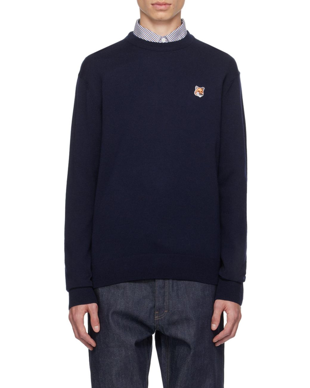 Maison Kitsuné Blue Maison Kitsuné Fox Head Patch Long-Sleeved Jumper for men