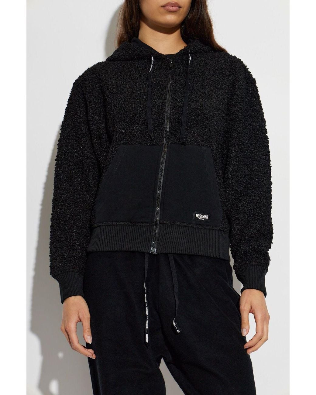 Moschino Black Logo Patch Zip-Up Hoodie