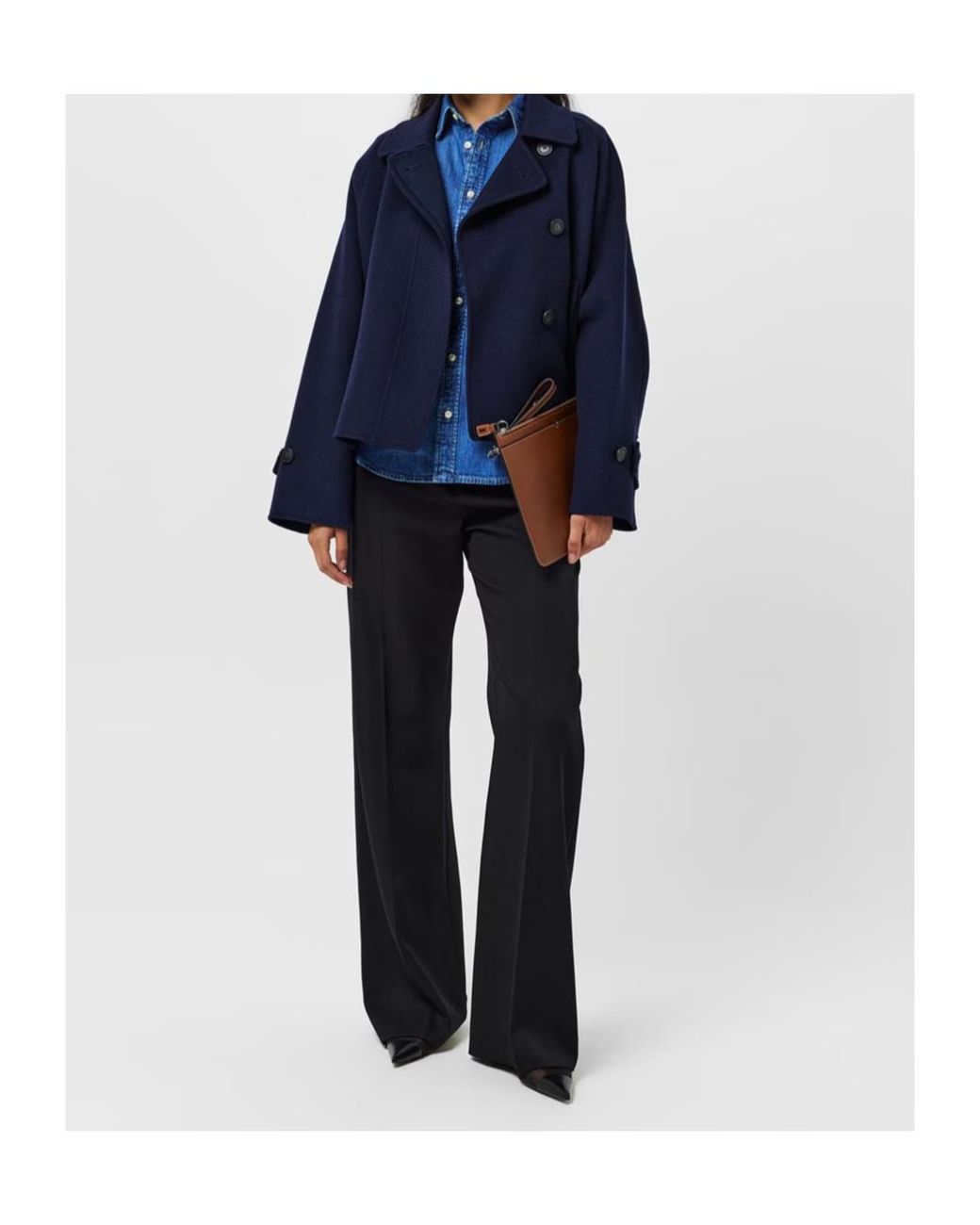 Weekend by Maxmara Blue Carella Wool Long Sleeve Boxy Fit Pea Coat