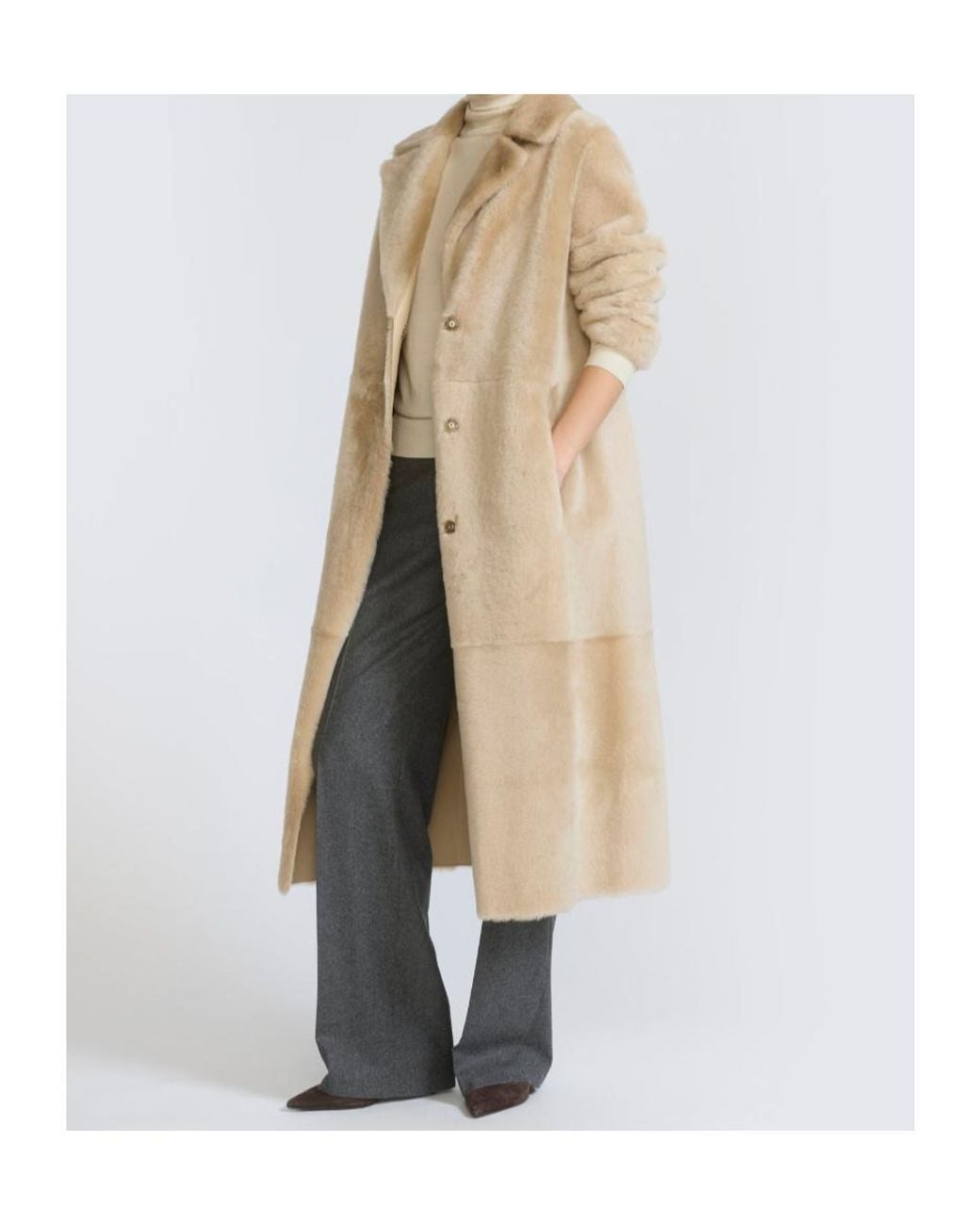 Yves Salomon Natural Belted Long Coat